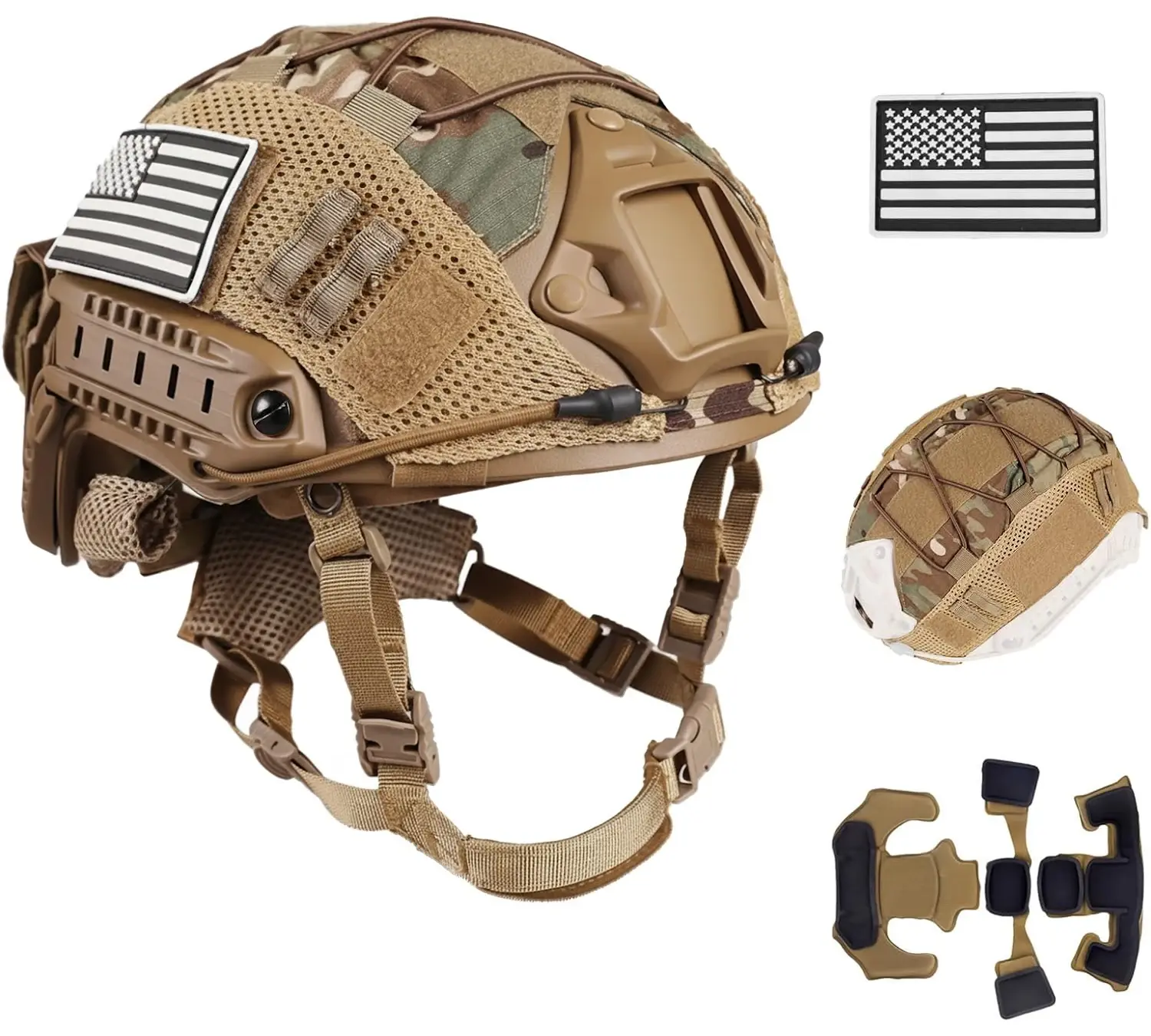 Capacete Tático Protetor FAST Capacete Tático Ajustável com Bolsa para Bateria e Capa para Airsoft, Cosplay, Equipamento Militar - Image 1