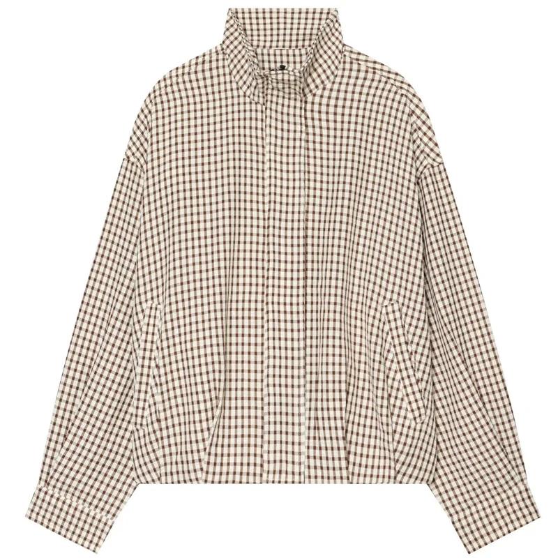 Jaqueta Bomber Xadrez HXAO para Mulheres, Jaqueta de Primavera e Outono 2026, Top Curto Oversized de Manga Longa, Casaco Casual com Zíper para Atividades ao Ar Livre. - Image 1