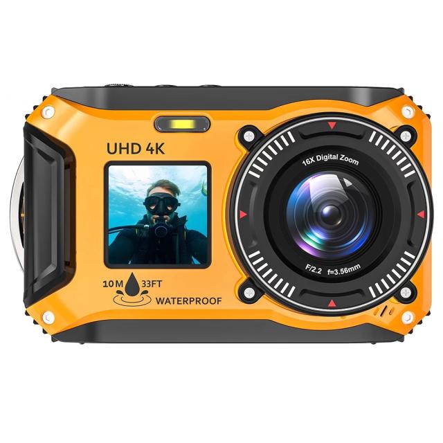 Câmera Subaquática 4K 64MP Tela Dupla à Prova d'Água 33FT