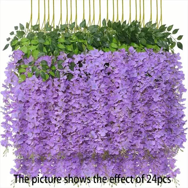 Flores Artificiais de Videira Glicínias Seda para Decoração de Festa Casamento Casa 12 Peças