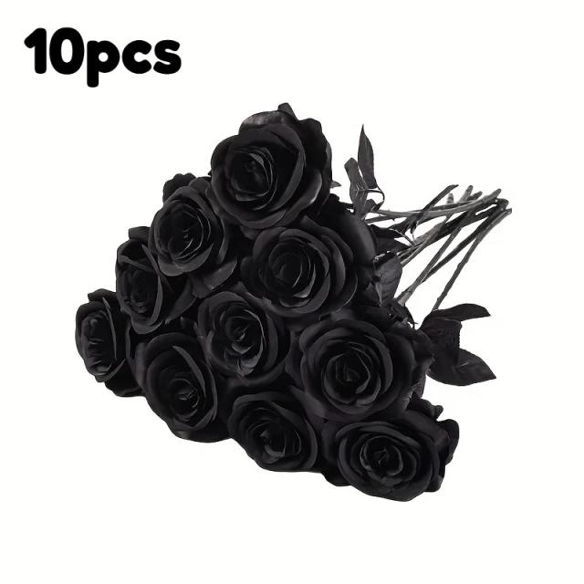 Flores Artificiais Rosas Pretas 10 Peças para Decoração Sofisticada
