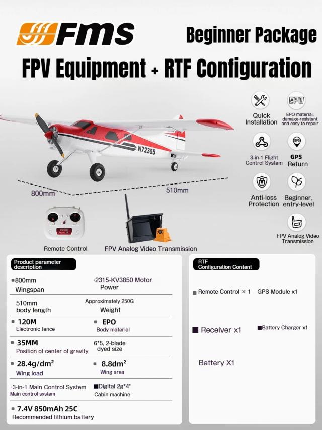 FMS Avião RC Beaver 800mm Modelo de Aeronave de Controle Remoto PNP/RTF