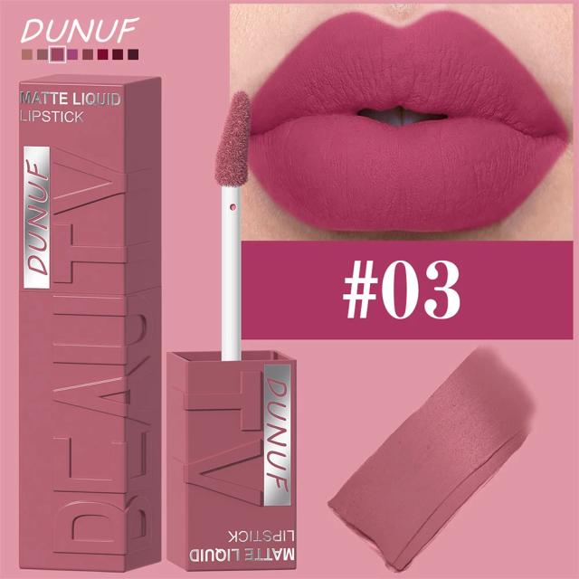 DUNUF Batom Líquido Matte 8 Cores Efeito Volumizador Tridimensional à Prova d'Água