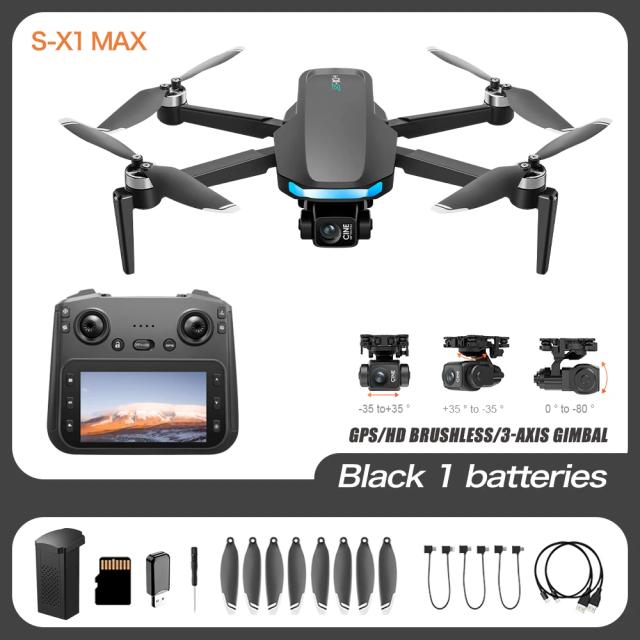 Drone S-X1 MAX 4K Profissional com Câmera Dupla Gimbal 3 Eixos GPS 5000M 28min Bateria