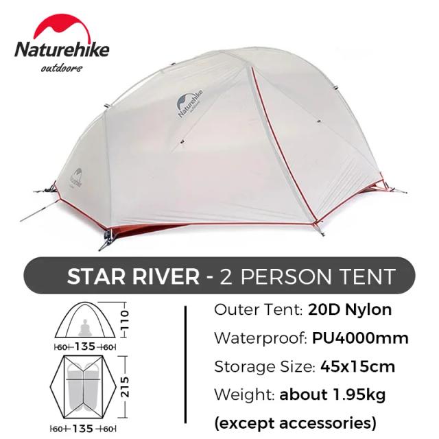 Naturehike Star River 2 Person Tent Ultralight Camping Hiking Outdoor Travel Beach Tent with Mat