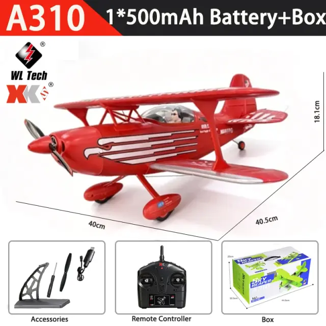 WLtoys Avião de Controle Remoto Biplano A310 Motor Brushless 3D/6G Giroscópio
