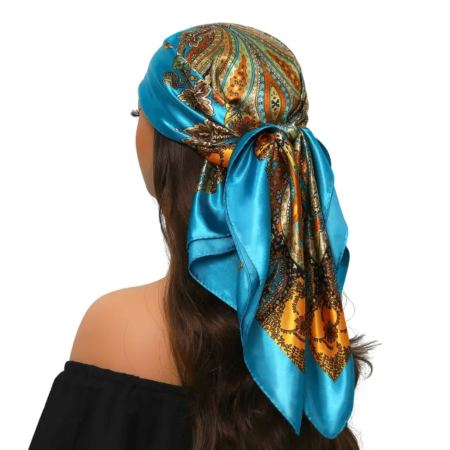 Lenço de Cabeça Feminino Quadrado 90*90cm Cetim Seda Macio Pescoço Hijab Cabelo