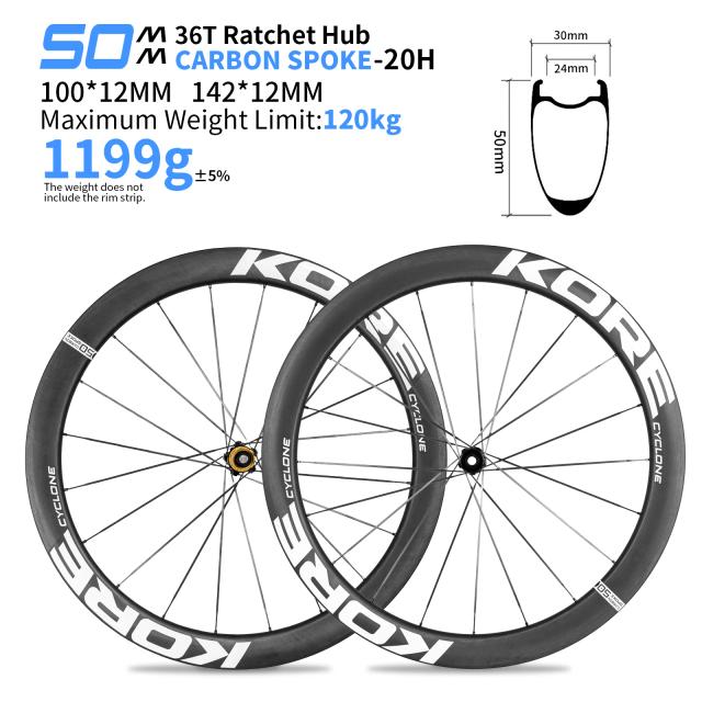 Rodas KORE Carbon Spokes 700C Tubeless Disc Brake 1199g