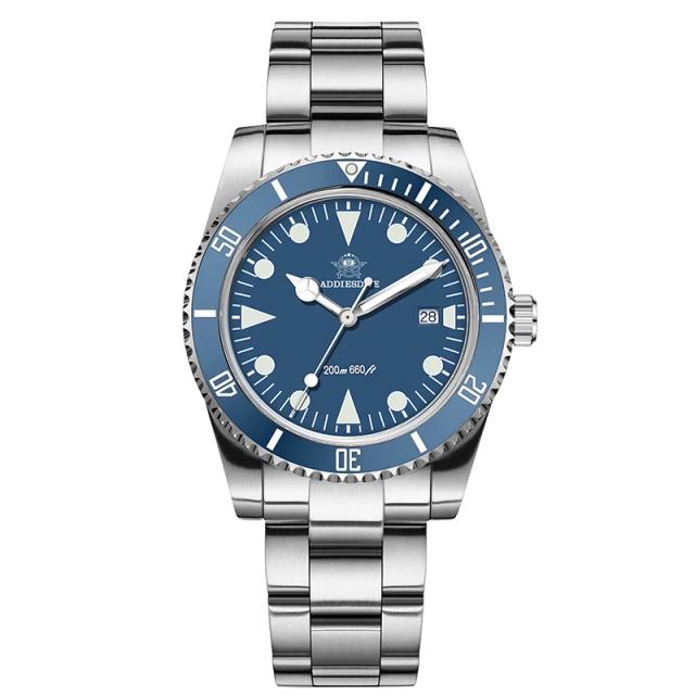 Addiesdive Relógio de Mergulho Quartzo Masculino AD2068 BGW9 Moldura Cerâmica Vidro Bolha 200m