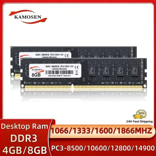 KAMOSEN DDR3 4GB 8GB 16GB Memória RAM para Desktop PC3 1333 1600 1066 1866MHz 1.5V DIMM