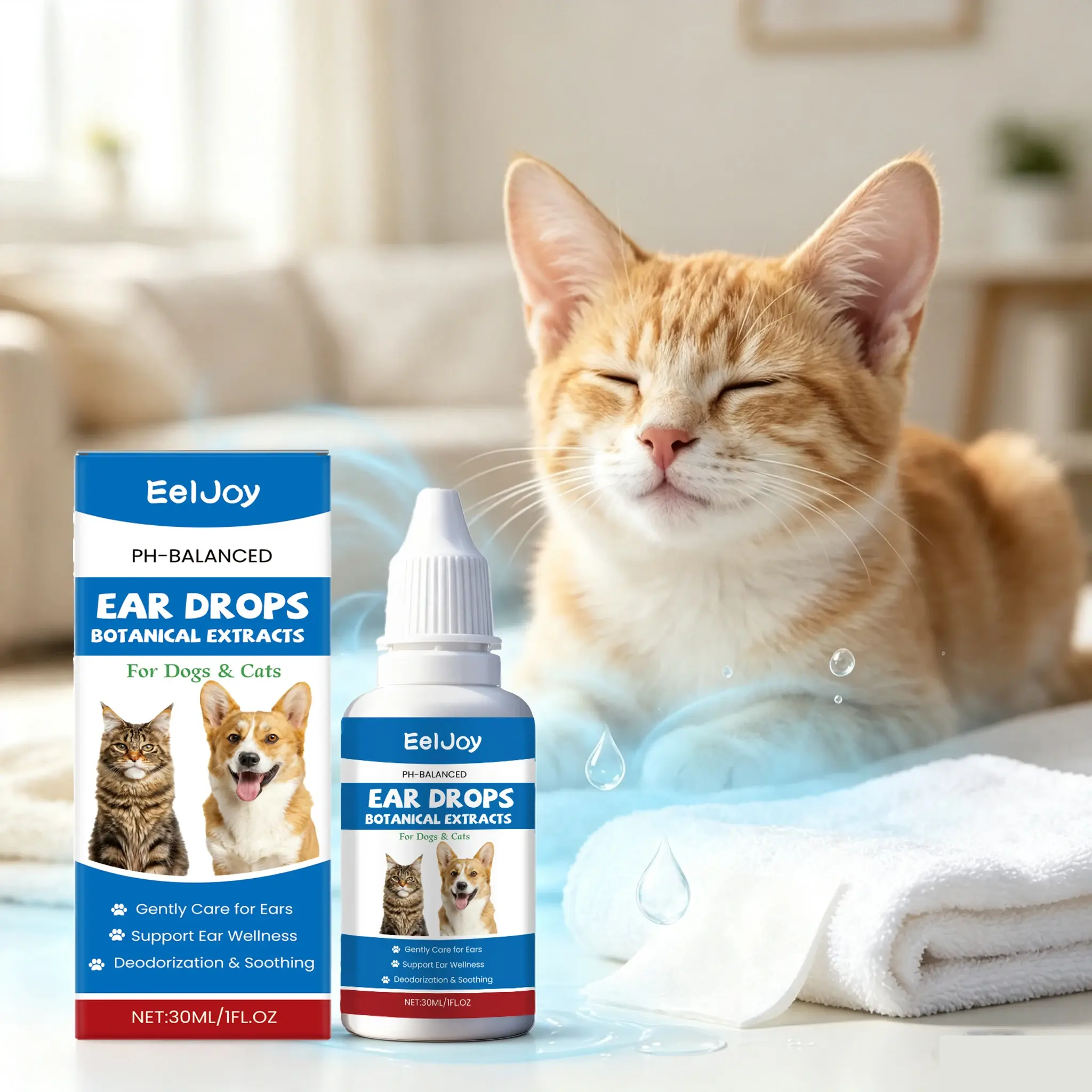 Gotas para Cuidado de Ouvidos de Animais de Estimação 30ML, Fórmula Suave, Dissolve Cera do Ouvido, Remove Odor, Não Irritante, Refrescante, Anti-coceira, Gotas Diárias para Ouvidos de Animais de Estimação - Image 1