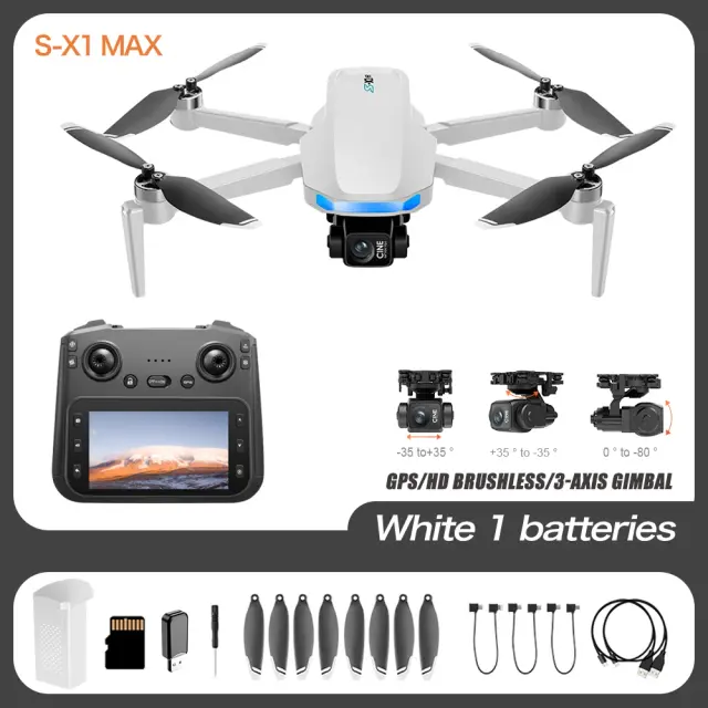 S-X1 MAX Drone Profissional 4K com Gimbal de 3 Eixos e Tela Integrada