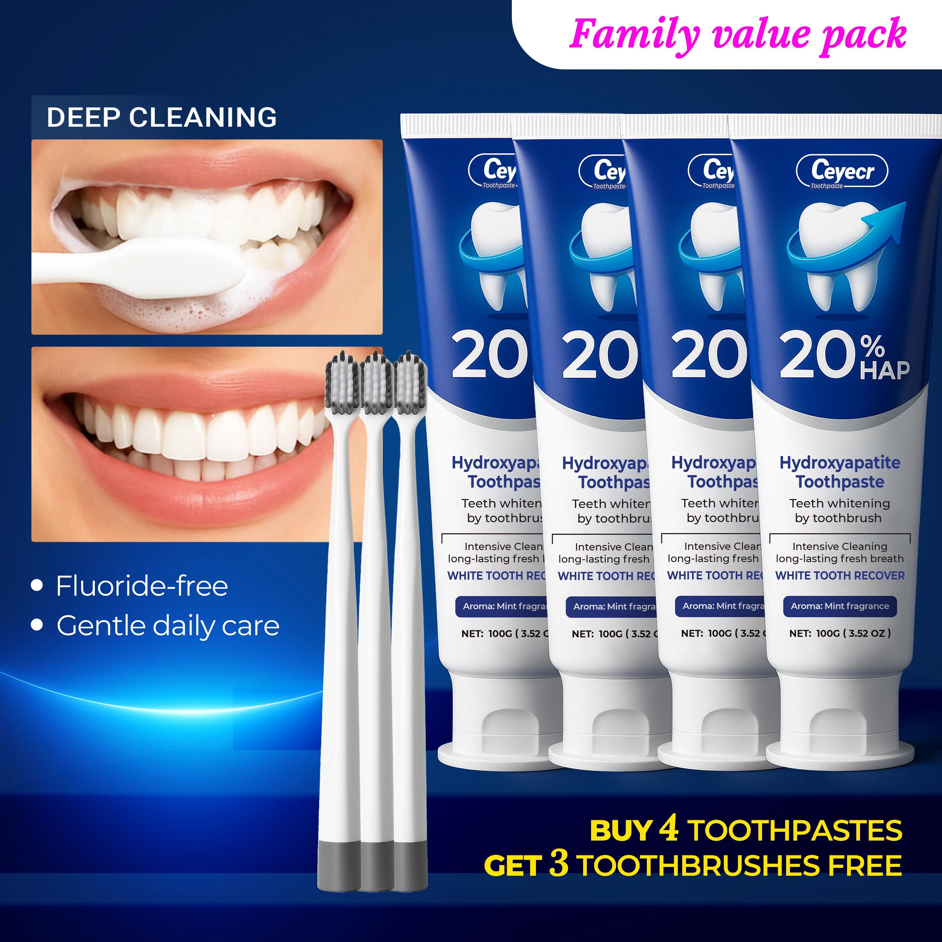 4 unidades (Compre 2, leve 2) Pasta de Dente com 20% de Hidroxiapatita 100g/3.52OZ e conjunto de escova de dentes - Hálito Fresco Suave de Menta, Proteção e Fortalecimento do Esmalte - Image 1
