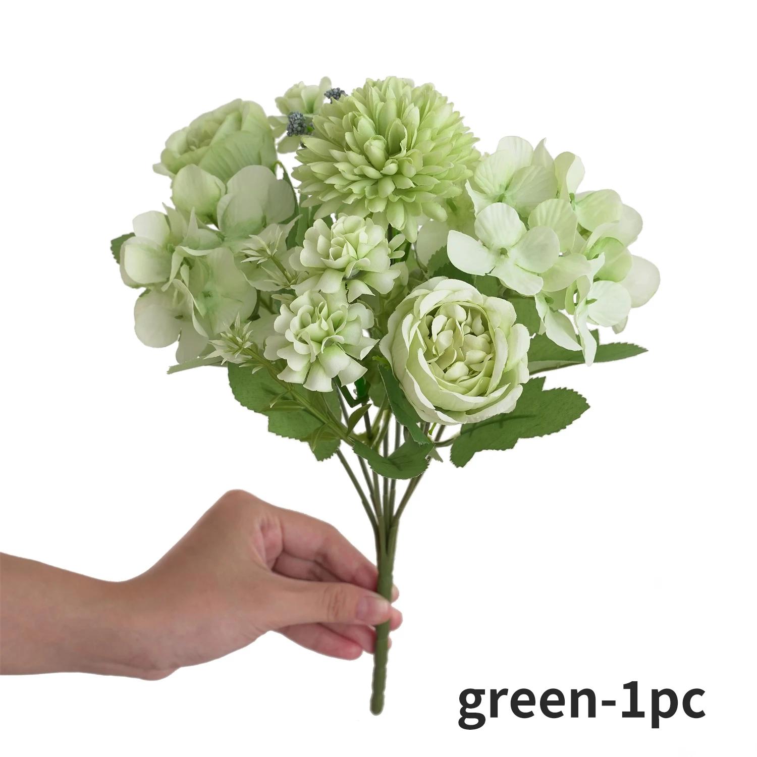 Buquê de flores artificiais realista, 1/4 peças, buquê reutilizável de peônia falsa, crisântemos, hortênsias com haste, decoração de quarto de casa - Image 1