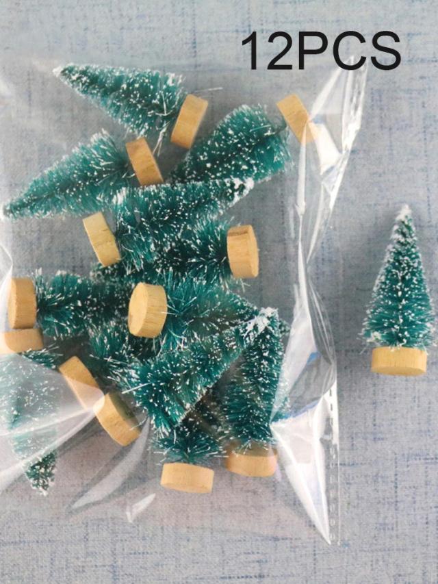 Mini Árvore de Natal Artificial Sisal com Neve 12 Peças para Decoração de Mesa e Presentes