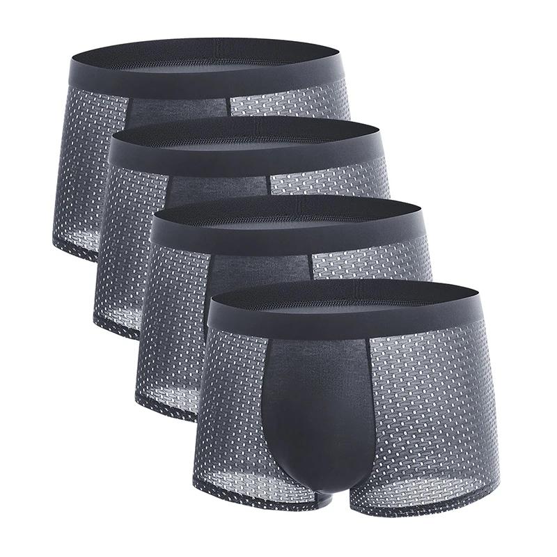 4 pçs roupa interior masculina malha de seda gelo boxershorts plus size calcinha sólida sexy boxer verão respirável cuecas íntimas - Image 1