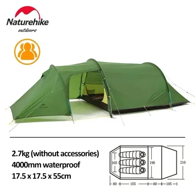 Naturehike Opala Barraca de 3 Pessoas Túnel Grande Leve para Camping e Ciclismo