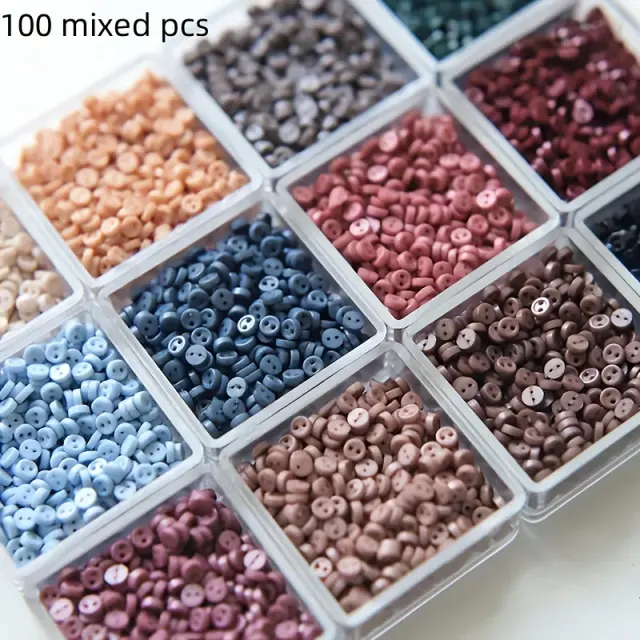 Botões Mini Resina 3mm DIY Costura Artesanato Kit com 100 Peças