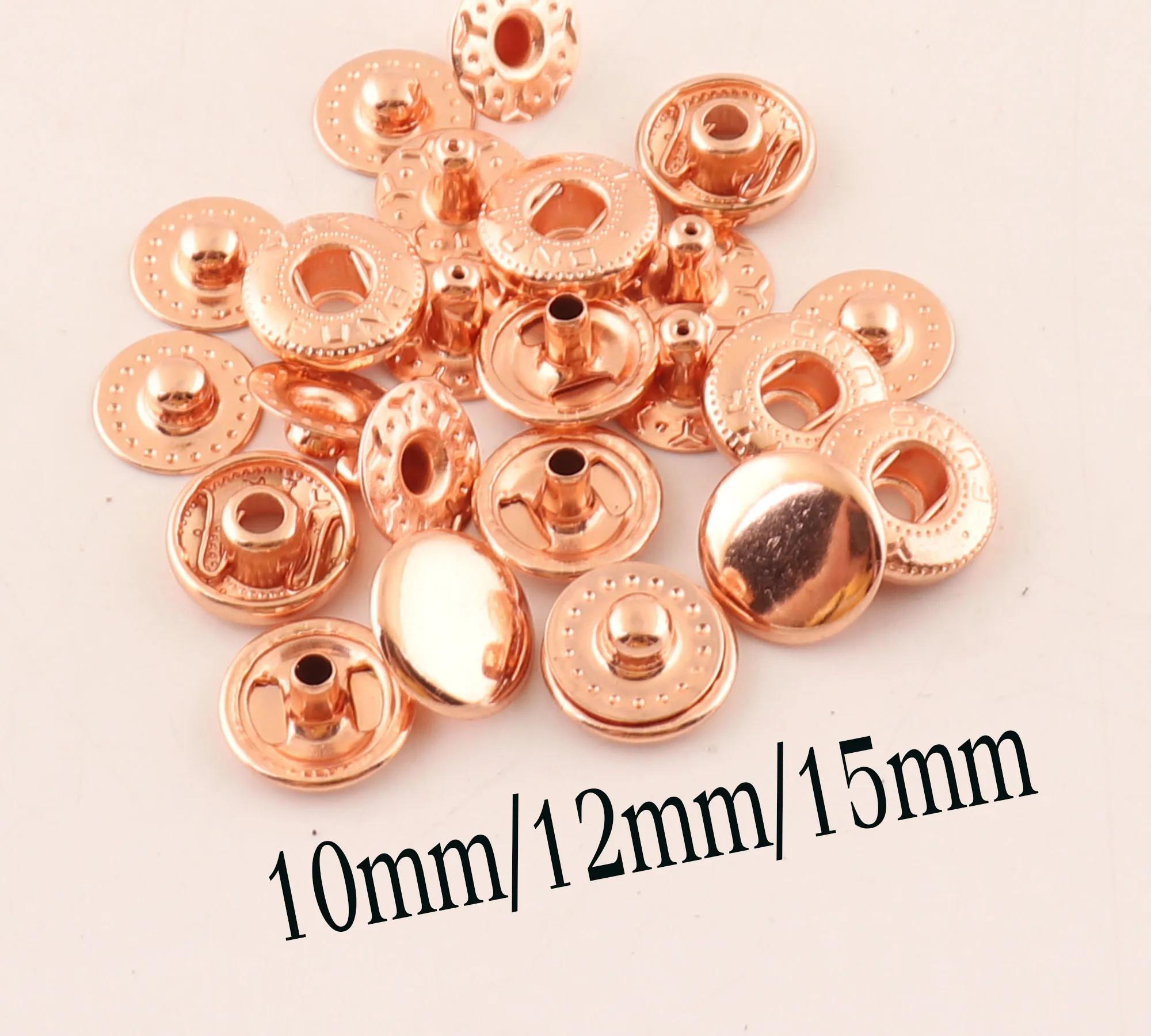 50 conjuntos de botões de pressão em ouro rosado, 10mm 12 mm 15mm, botões de metal, fixadores de couro para costura, roupas artesanais, fechos de pressão - Image 1