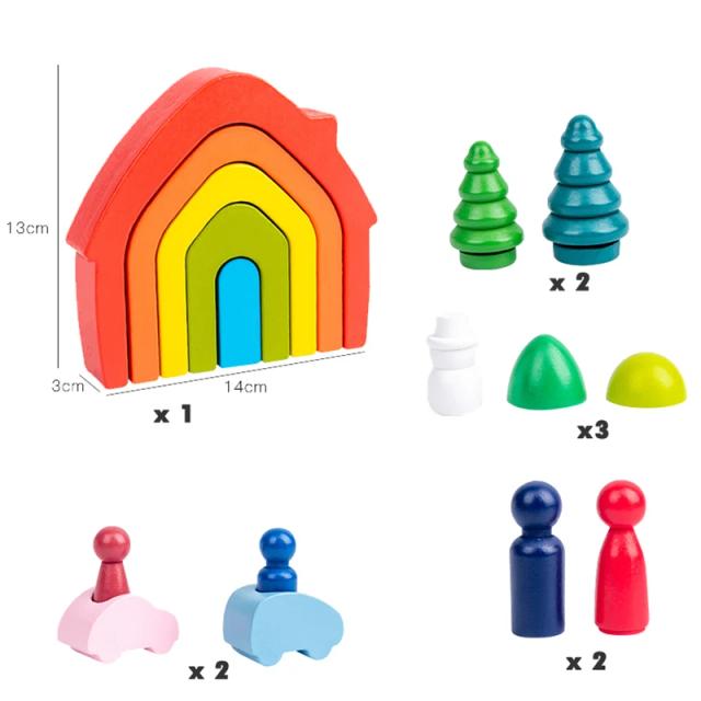 Blocos de Construção Arqueados Arco-Íris de Madeira Montessori 500g
