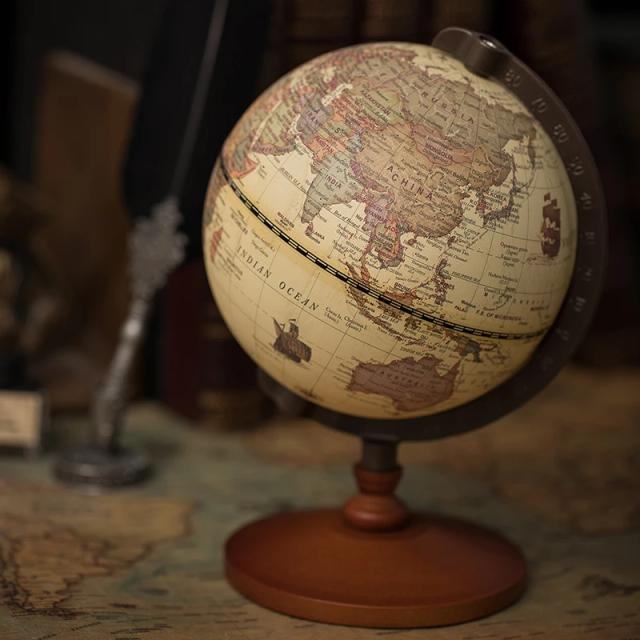 Vintage Earth Globe Decoração Madeira Geografia Mapa 5 Polegadas