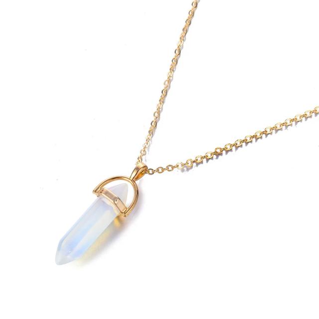 Colares hexagonais de quartzo e pingentes de pedras naturais com cristal rosa - Joias femininas em oferta imperdível