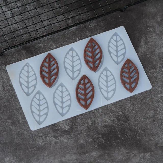 Molde de Silicone Vazado para Decoração: Formas de Folhas para Bolos e Estêncil para Chocolate