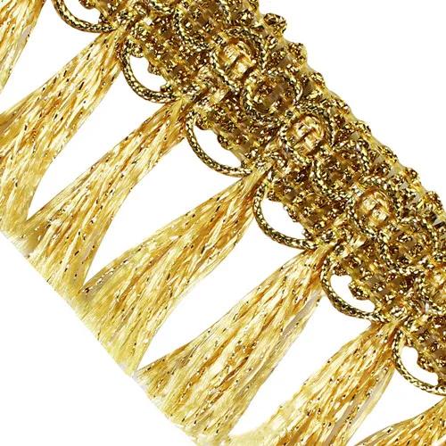 Fita de Renda Trançada em Ouro e Prata com Franja e Borlas para DIY em Roupas e Cortinas - Acessórios de Costura T2729