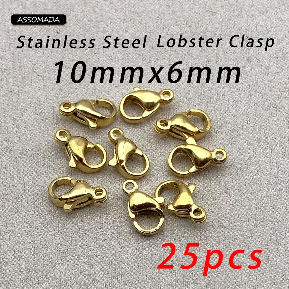 Assomada 25 pçs aço inoxidável stee banhado a ouro lagosta fecho para colar pulseira corrente garra fechos diy jóias fazendo acessórios - Image 1