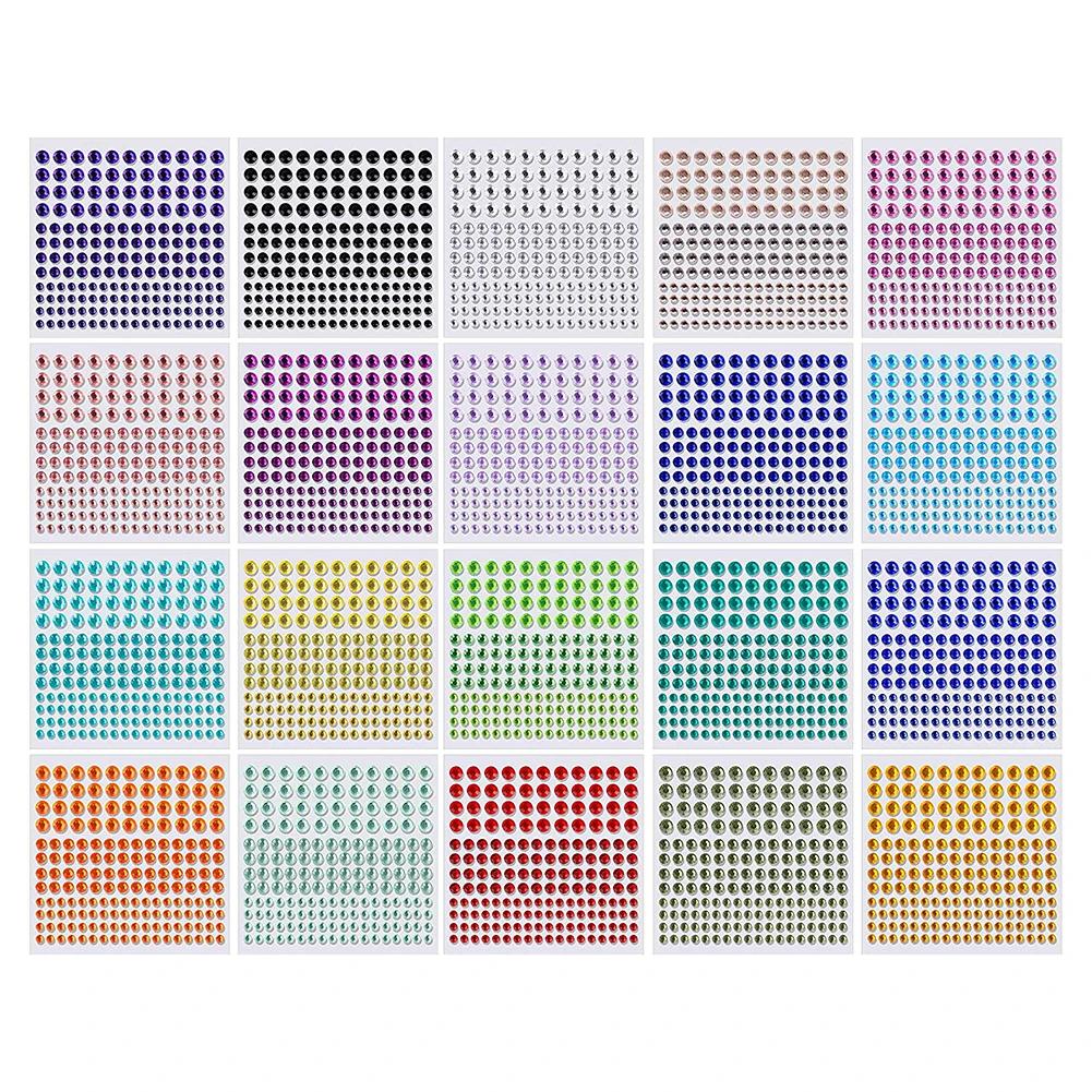 Adesivos de strass cristal 20 folhas = 3440 peças, jóia de enfeite diy, diamante colorido de pedras preciosas para face, unhas, artesanato, decoração de cartões - Image 1