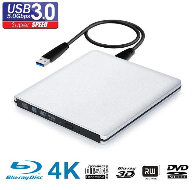 Unidade Blu-Ray Externa 4K UHD - Leitor e Gravador USB 3.0 de Alumínio