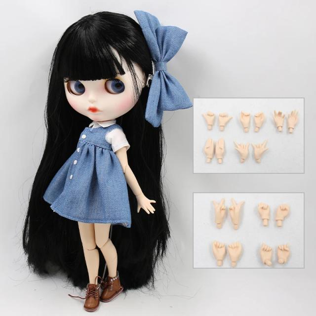 Boneca Blythe 1/6 BJD Cabelo Preto Fosco 30cm