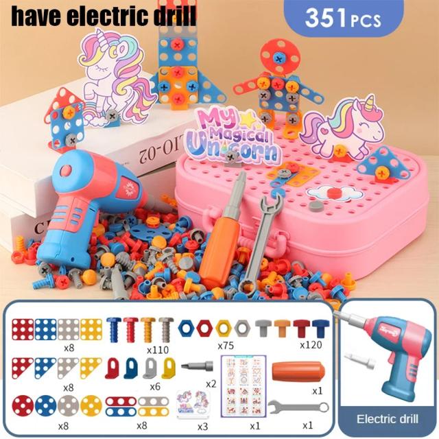 Conjunto de Ferramentas Infantil com Broca Elétrica 3D Puzzle