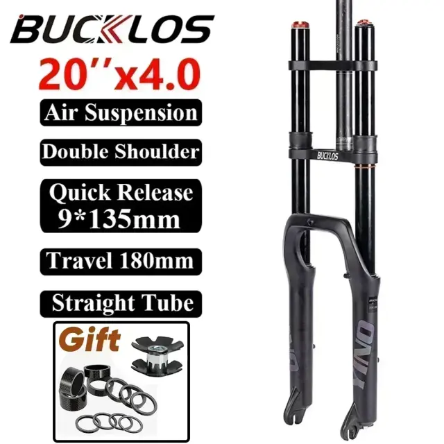 Bucklos Garfo de Ar para Bicicleta Fat Bike 20" 4.0 Suspensão Dupla 180mm Freio a Disco