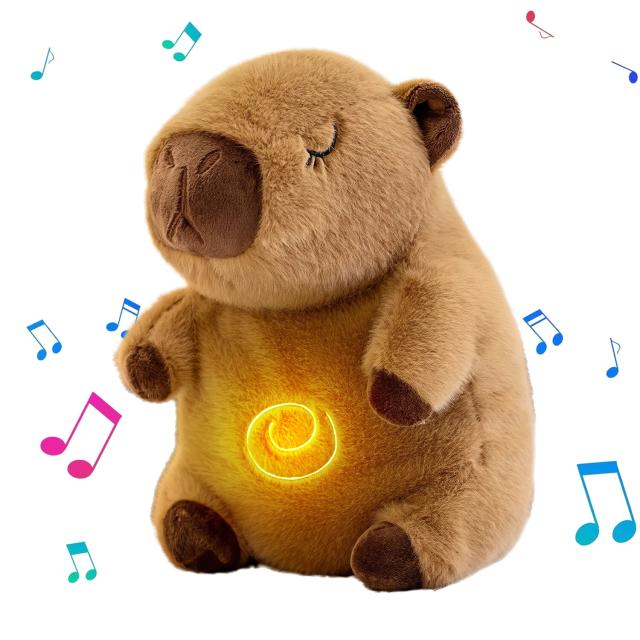 Boneca de Pelúcia Bebê Capivara com Respiração, Música, Som e Luz para Dormir, Brinquedo Infantil