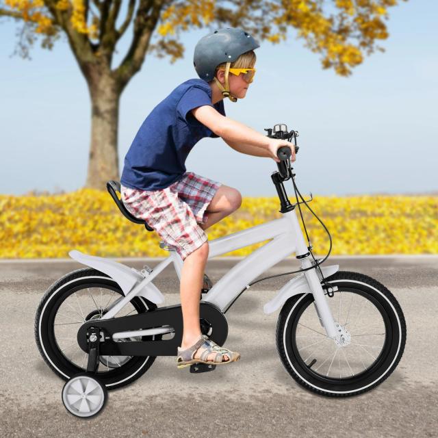 Bicicleta Branca com Rodas de Treinamento para Crianças de 3 a 6 Anos, 14"