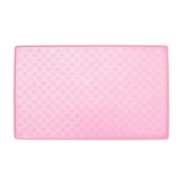 Tapete Alimentação Pet Silicone Antiderrapante Dobrável 48x30cm Rosa/Cinza/Azul