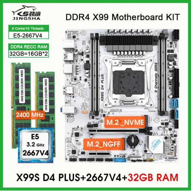 X99 Kit Placa-Mãe LGA 2011-3 Xeon E5 2667 V4 32GB DDR4 2400MHz