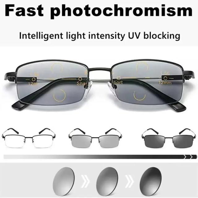 Óculos de Leitura Fotocromático Progressivo Liga de Titânio Anti Luz Azul Mult Foco 1 Par