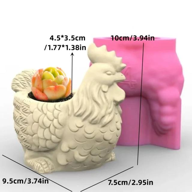 Molde de Silicone em Forma de Galo para Plantas e Decorações em Epóxi e Concreto