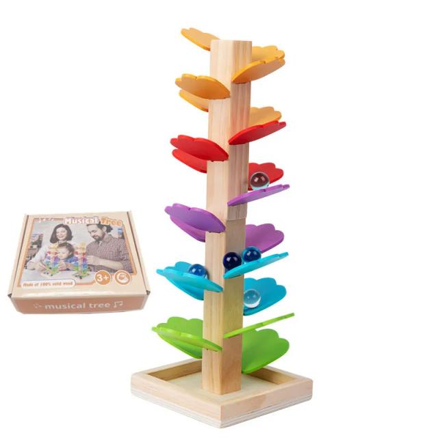 Árvore Musical Bola de Mármore Blocos de Construção Montessori Brinquedo Educativo Madeira