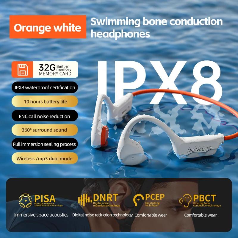 Polvcdg x7 fone de ouvido de condução óssea ipx8 aberto bluetooth 5.3 natação com microfone à prova dwaterproof água 32gb memória mp3 2024 novo - Image 1