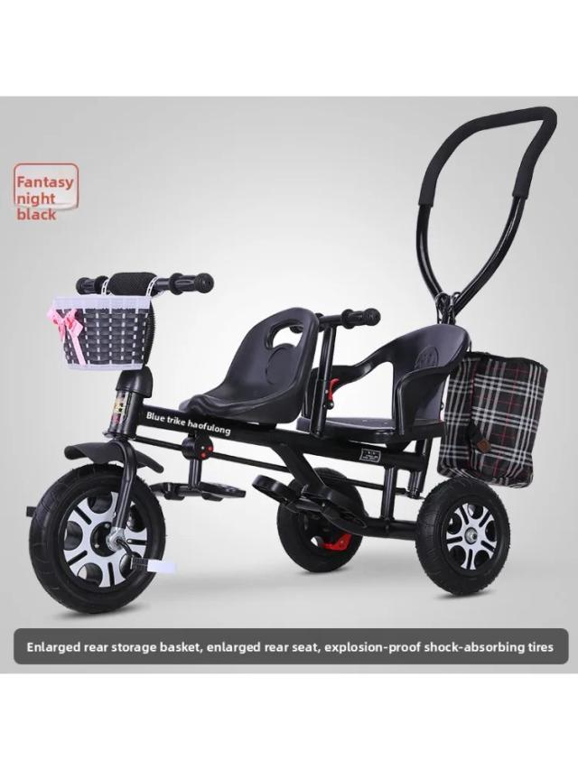 Triciclo Infantil Duplo para Gêmeos - Assento Reclinável e deitar - Crianças 7 Anos