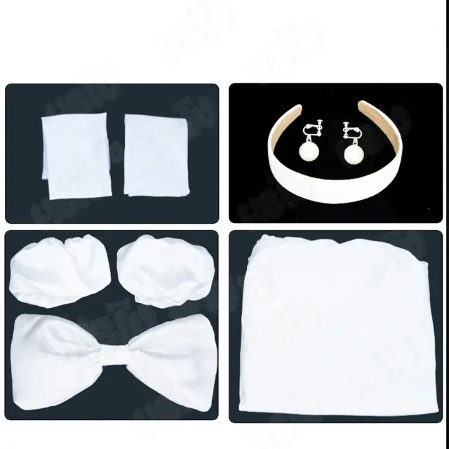 HSIU Peruca Alienígena Cosplay Traje Palco Vestido Branco Cabelo Preto Curto