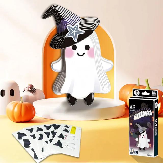 Quebra-Cabeça 3D Halloween Cartoon Crianças Montagem Criativa Bruxa Fantasma Morcegos
