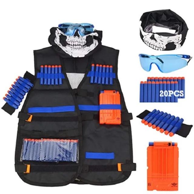 Kit Colete Tático Infantil para Nerf - Acessórios de Jogo - 80 Balas