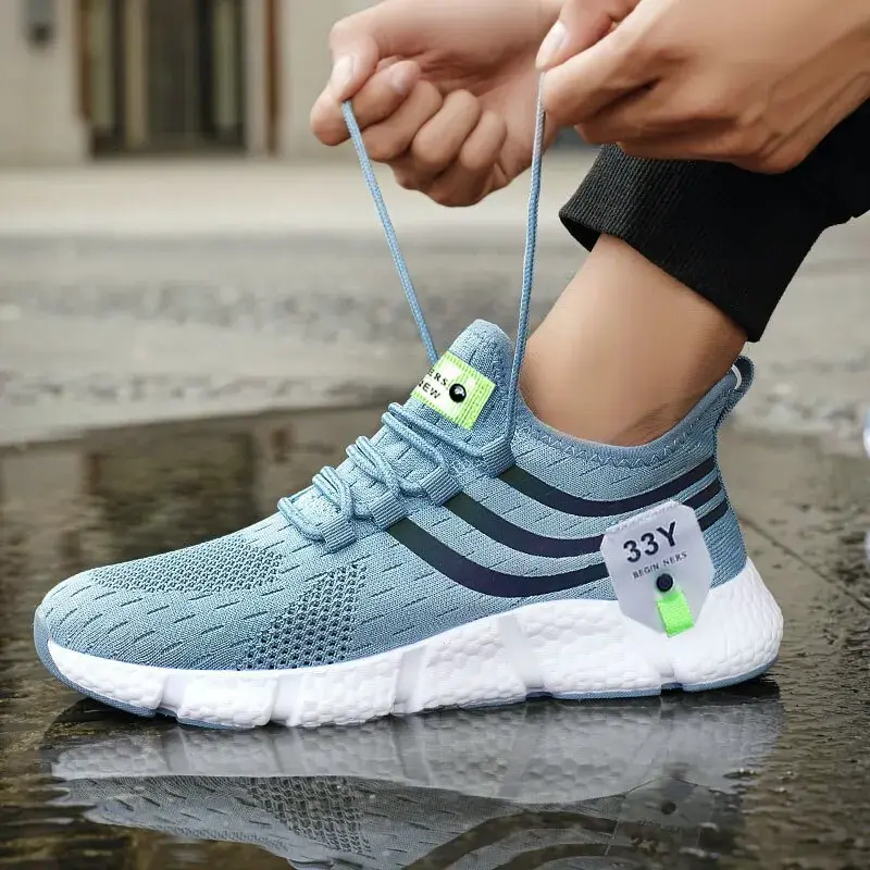Homens sapatos esportivos casuais respirável tênis leves ao ar livre malha preto tênis de corrida atlético jogging tenis sapatos caminhada - Image 1