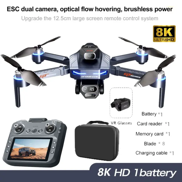 Drone GT8 GPS 8K HD Câmeras Duplas 180° Motores Brushless 5G WiFi FPV