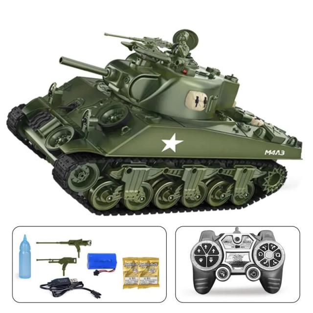 RC Tanque Tiro Infravermelho Modelo Militar Recoil Vibratório Som LED 1:18