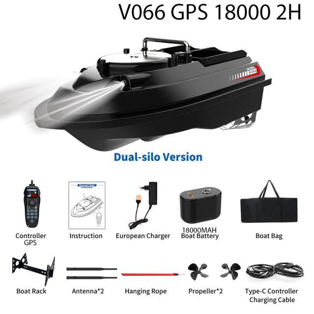 V066 GPS RC Bait Boat 200 Waypoints Dual Antenna Brushless Motor 1000m Remote Control Fishing Boat
